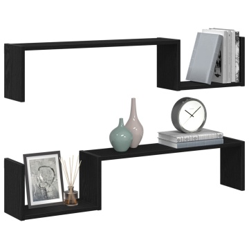 Raft montat pe perete 2 buc Negru Stejar 100x15x70 cm Lemn prelucrat - Img 3