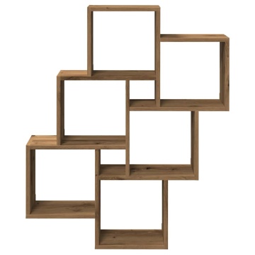 Raft perete cub, stejar artizanal, 78x15x93 cm, lemn prelucrat - Img 4