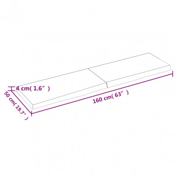 Raft perete maro deschis 160x50x4 cm lemn masiv stejar tratat - Img 4