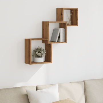 Rafturi cub perete stejar artizanal 68x15x68 cm, lemn prelucrat - Img 3