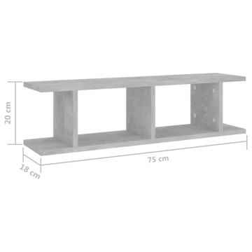 Rafturi de perete, 2 buc., gri beton, 75x18x20 cm, lemn - Img 6