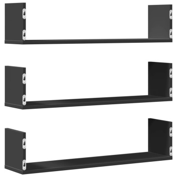 Rafturi de perete, 3 buc., negru, 80x18x18 cm, lemn prelucrat - Img 5