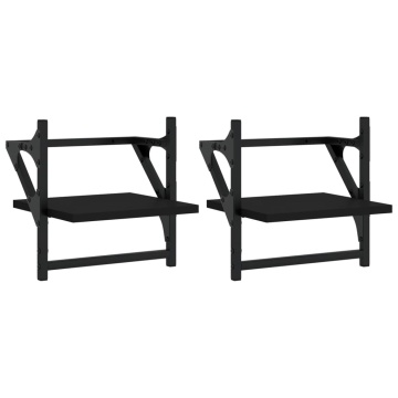 Rafturi de perete cu bare, 2 buc, negru, 30x25x30 cm - Img 2