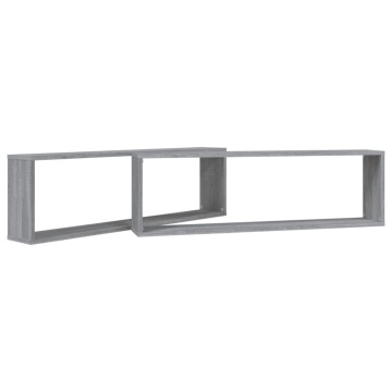 Rafturi de perete cub, 2 buc., gri sonoma, 100x15x30 cm, lemn - Img 4