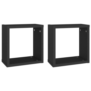 Rafturi de perete cub, 2 buc., negru, 30x15x30 cm - Img 2