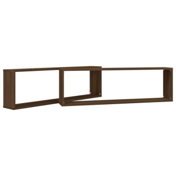 Rafturi de perete cub, 2 buc., stejar maro 100x15x30 cm lemn - Img 4