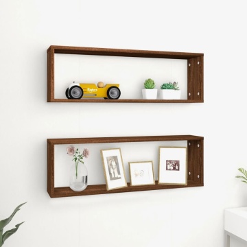 Rafturi de perete cub, 2 buc. stejar maro, 80x15x26,5 cm, lemn - Img 1
