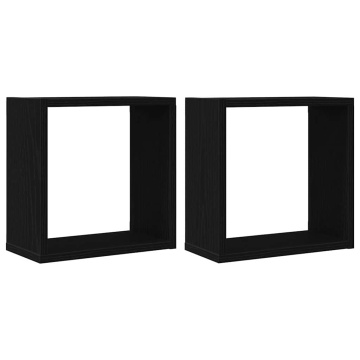 Rafturi de perete cub 2 buc. stejar negru, 30x15x30 cm lemn - Img 2
