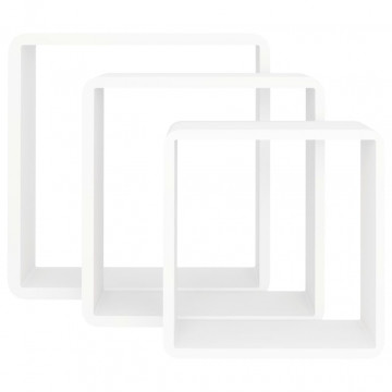 Rafturi de perete cub, 3 buc., alb, MDF - Img 8