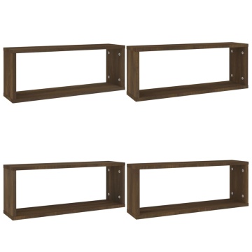 Rafturi de perete cub, 4 buc., stejar maro, 60x15x23 cm, lemn - Img 2