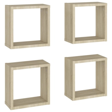 Rafturi de perete cub, 4 buc., stejar sonoma, 30x15x30 cm - Img 2