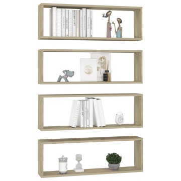 Rafturi de perete cub, 4 buc., stejar sonoma, 80x15x26,5 cm PAL - Img 3