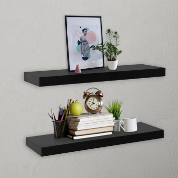 Rafturi de perete suspendate, 2 buc., negru, 60x20x3,8 cm - Img 1