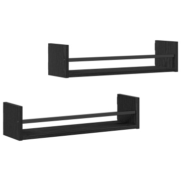 Rafturi pentru perete 2 buc Negru Stejar 60x16x14 cm Lemn aglomerat - Img 2