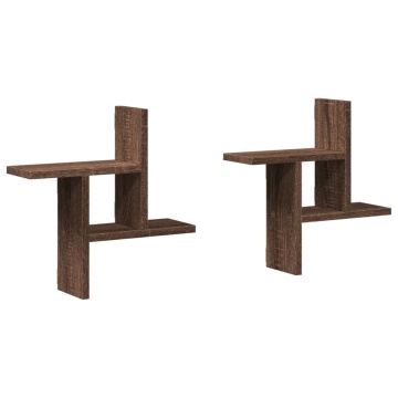 Rafturi perete 2 buc. stejar maro 38x12x38 cm lemn prelucrat - Img 2
