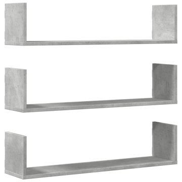 Rafturi perete, 3 buc., gri beton, 80x18x18 cm, lemn prelucrat - Img 2