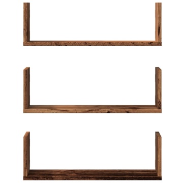 Rafturi perete, 3 buc., lemn vechi, 58x18x18 cm, lemn prelucrat - Img 4