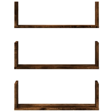 Rafturi perete 3 buc. stejar fumuriu 58x18x18 cm lemn prelucrat - Img 4