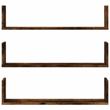 Rafturi perete 3 buc. stejar fumuriu 80x18x18 cm lemn prelucrat - Img 4