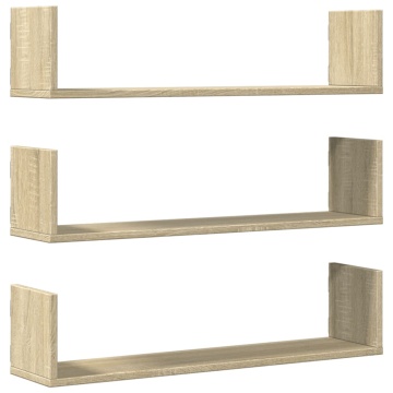 Rafturi perete 3 buc. stejar sonoma 80x18x18 cm lemn prelucrat - Img 2