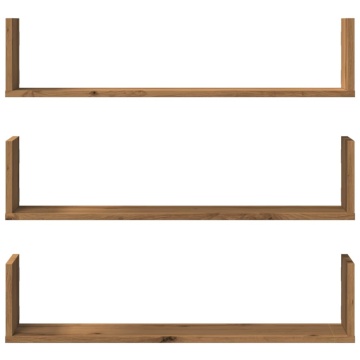 Rafturi perete 3buc. stejar artizanal 80x18x18cm lemn prelucrat - Img 4