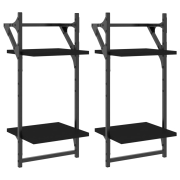 Rafturi perete cu 2 niveluri/bare 2 buc negru 30x25x65 cm - Img 2