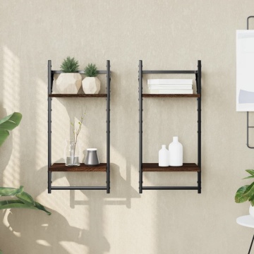 Rafturi perete cu 2 niveluri/bare 2 buc stejar maro 30x25x65 cm - Img 1