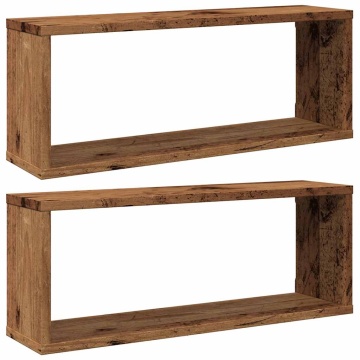 Rafturi perete cub 2 buc. lemn vechi 60x15x23cm, lemn prelucrat - Img 2