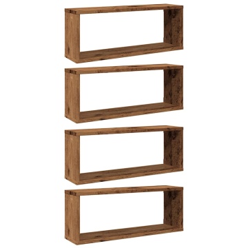 Rafturi perete cub 4 buc. lemn vechi 60x15x23cm, lemn prelucrat - Img 2
