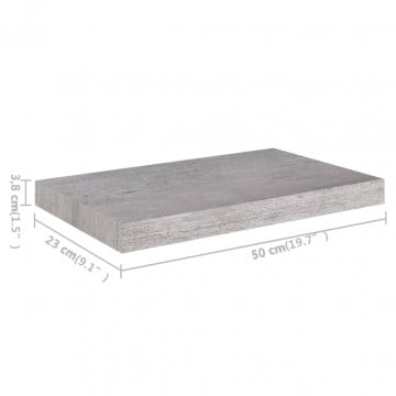Rafturi perete suspendate, 4 buc., gri beton, 50x23x3,8 cm, MDF - Img 7