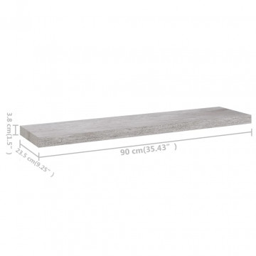 Rafturi perete suspendate 4 buc. gri beton 90x23,5x3,8 cm MDF - Img 7