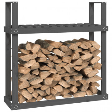 Rastel pentru lemne de foc, gri, 110x35x108,5 cm lemn masiv pin - Img 4
