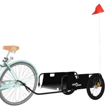 Remorcă de bicicletă, negru, textil oxford și fier - Img 3
