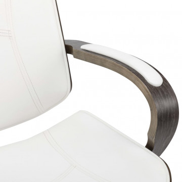 Scaun de birou rotativ, alb, piele ecologică și lemn curbat - Img 4