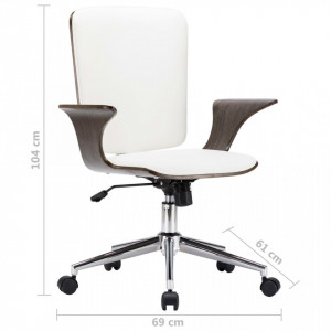 Scaun de birou rotativ, alb, piele ecologică și lemn curbat - Img 6