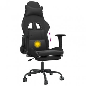 Scaun de gaming cu masaj/suport picioare, negru, piele eco - Img 7