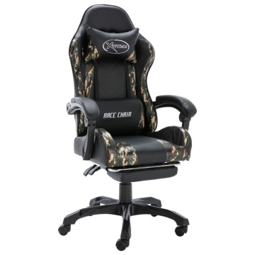 Scaun de jocuri cu taburet, negru și camuflaj, piele ecologică - Img 1