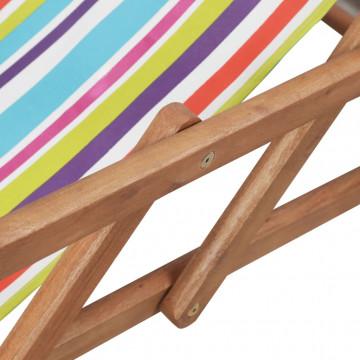 Scaun de plajă pliabil, multicolor, textil și cadru din lemn - Img 6