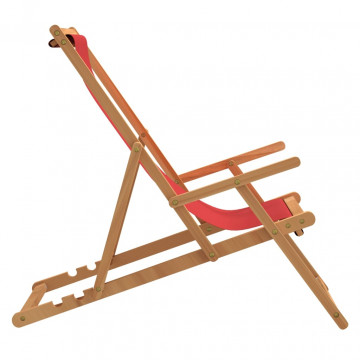 Scaun de plajă pliabil, roșu, lemn masiv de tec - Img 4
