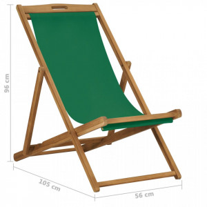 Scaun de plajă pliabil, verde, lemn masiv de tec - Img 7