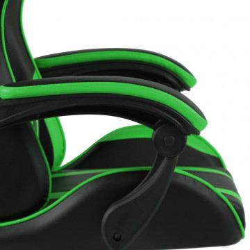 Scaun de racing suport picioare negru/verde piele ecologică - Img 6