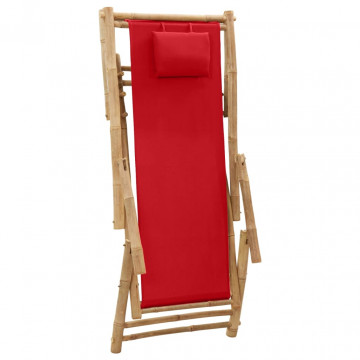 Scaun pliabil, roșu, bambus și pânză - Img 5