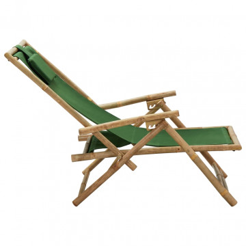 Scaun rabatabil de relaxare, verde, bambus & țesătură - Img 8