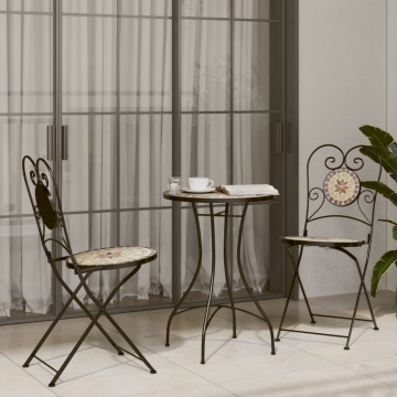 Scaune de bistro pliabile, 2 buc., cărămiziu și alb, ceramică - Img 3