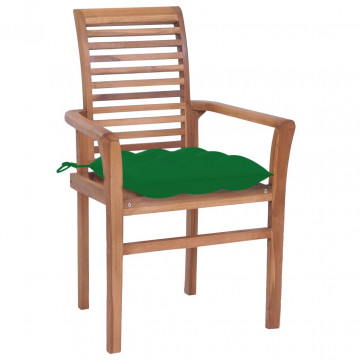 Scaune de masă cu perne verde, 2 buc., lemn masiv tec - Img 2