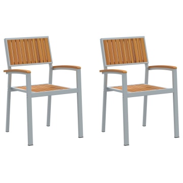 Scaune Exterioare 2 buc Stivuibile Gri Lemn Solid Acacia și Metal - Img 2