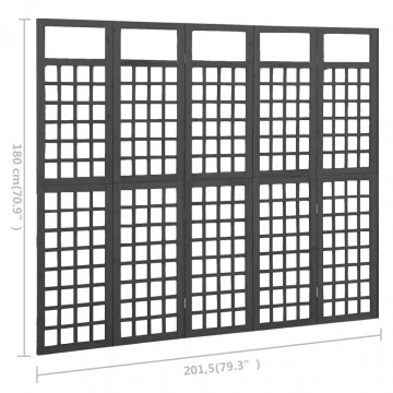 Separator cameră cu 5 panouri negru 201,5x180 cm nuiele lemn brad - Img 5