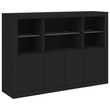 Servantă cu lumini LED, 3 buc., negru, lemn prelucrat - Img 8