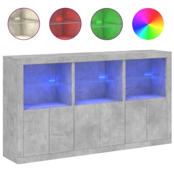 Servantă cu lumini LED, gri beton, 181,5x37x100 cm - Img 2