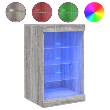 Servantă cu lumini LED, gri sonoma, 41x37x67 cm - Img 2